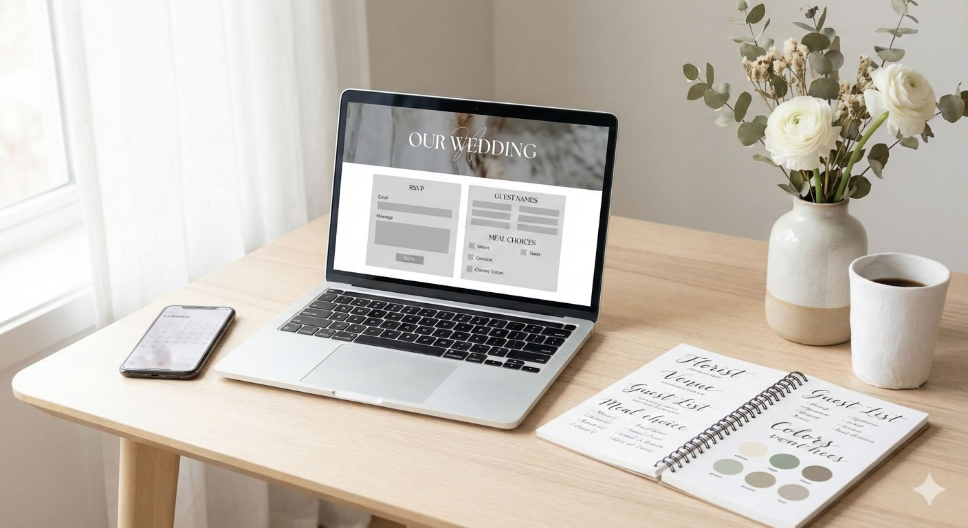 Digital vs paper wedding invitations comparison with invitation suite and phone RSVP screen